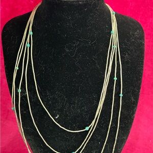 Vtg Navajo Multi-Strand liquid silver Necklace with Turquoise Accents